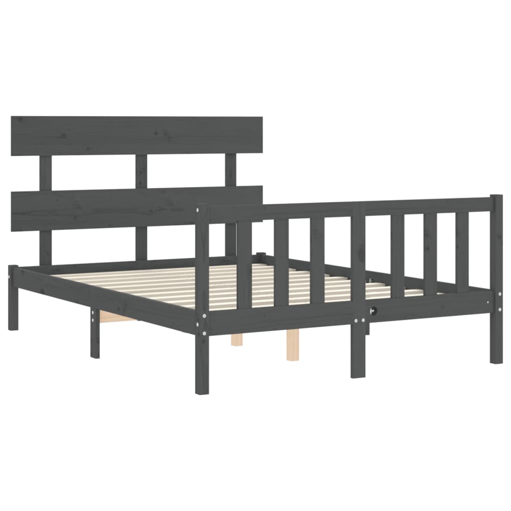 Estrutura de cama com cabeceira 140x190 cm madeira maciça cinza