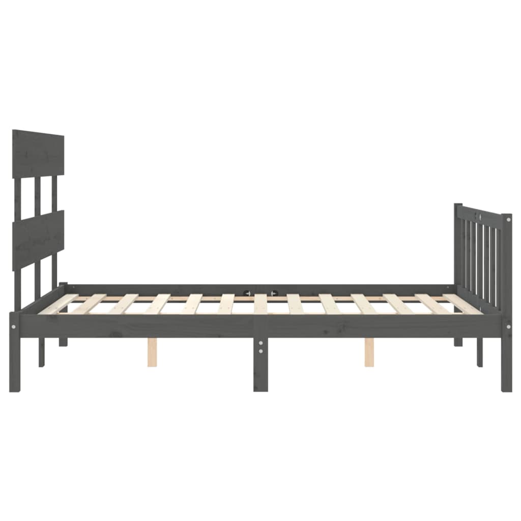 Estrutura de cama com cabeceira 140x190 cm madeira maciça cinza