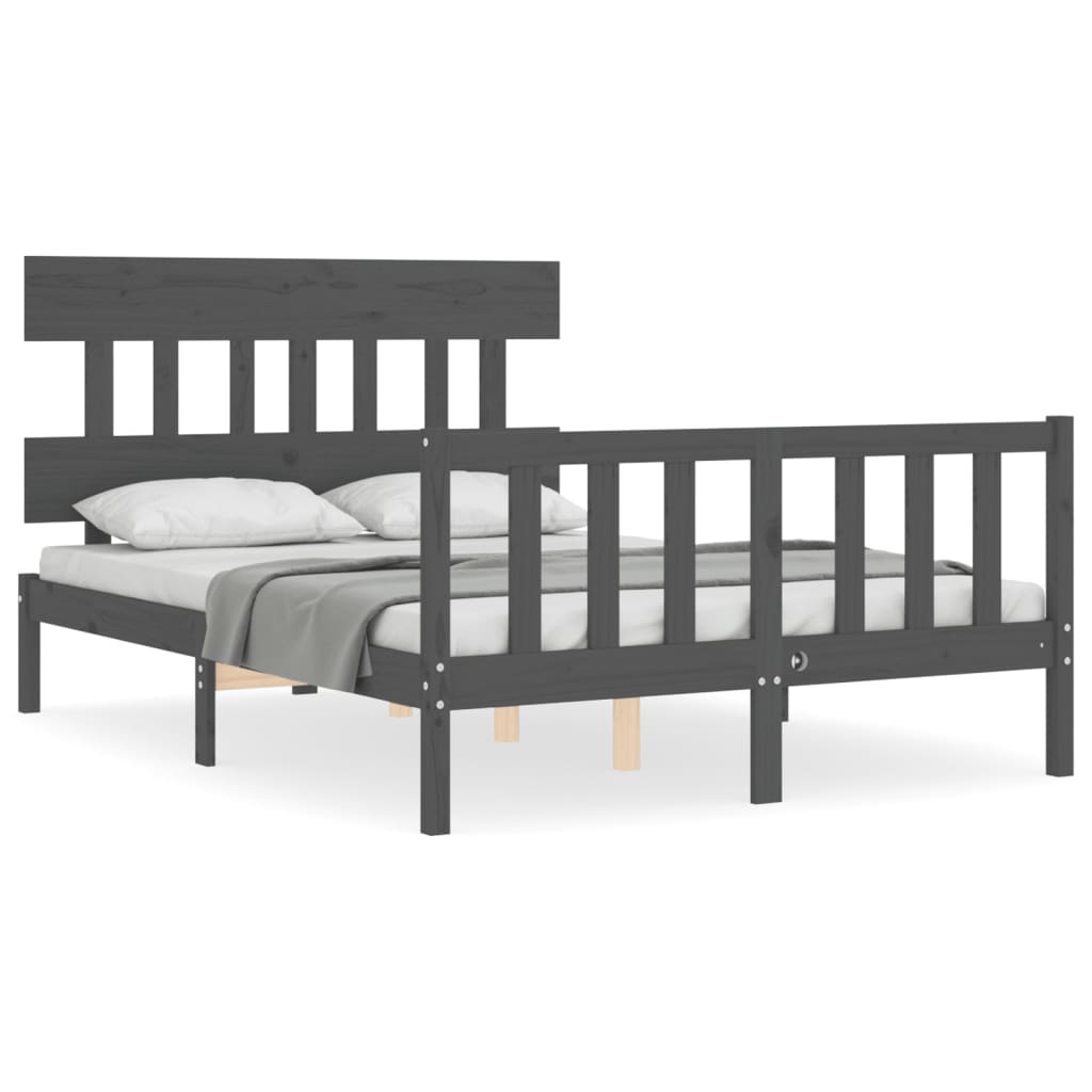 Estrutura de cama com cabeceira 140x190 cm madeira maciça cinza