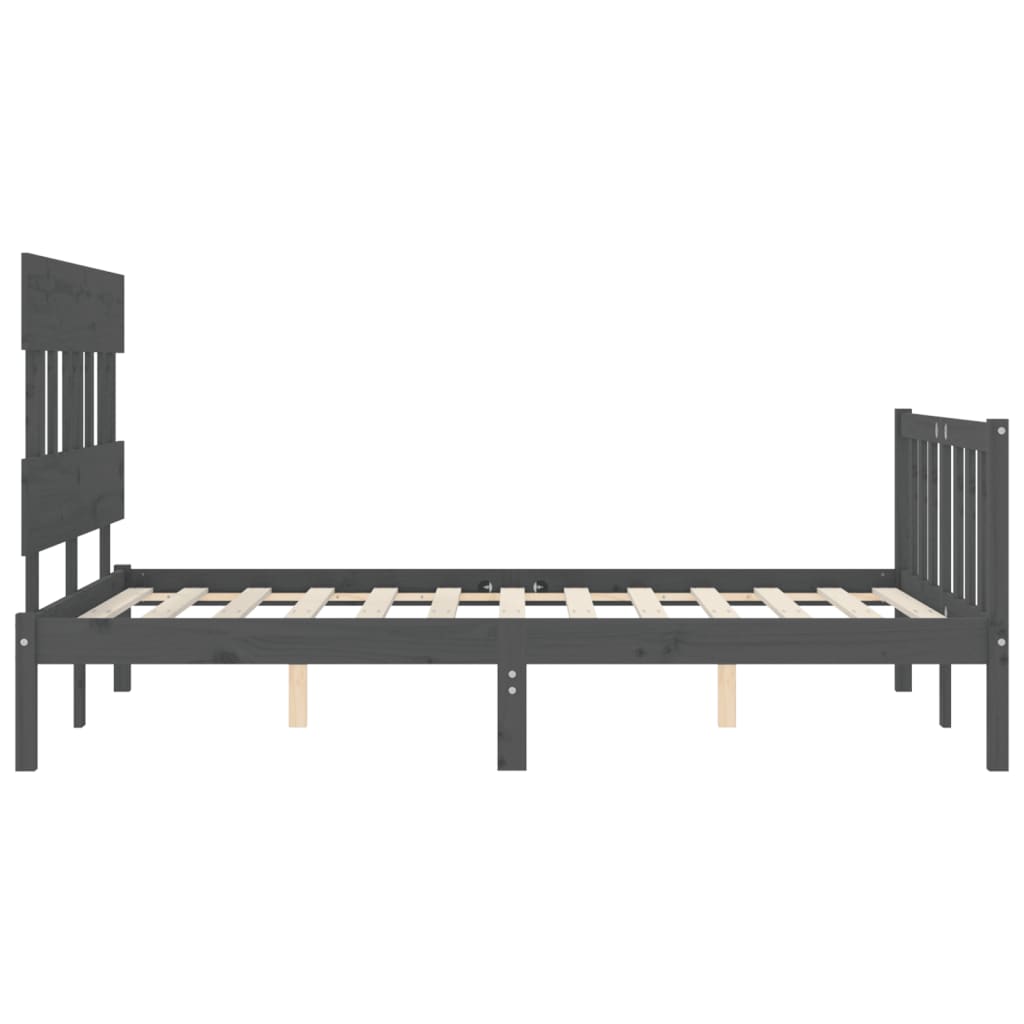 Estrutura de cama com cabeceira 140x190 cm madeira maciça cinza