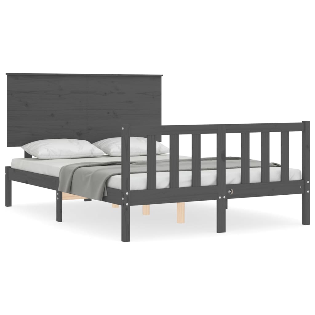 Estrutura de cama com cabeceira 140x190 cm madeira maciça cinza