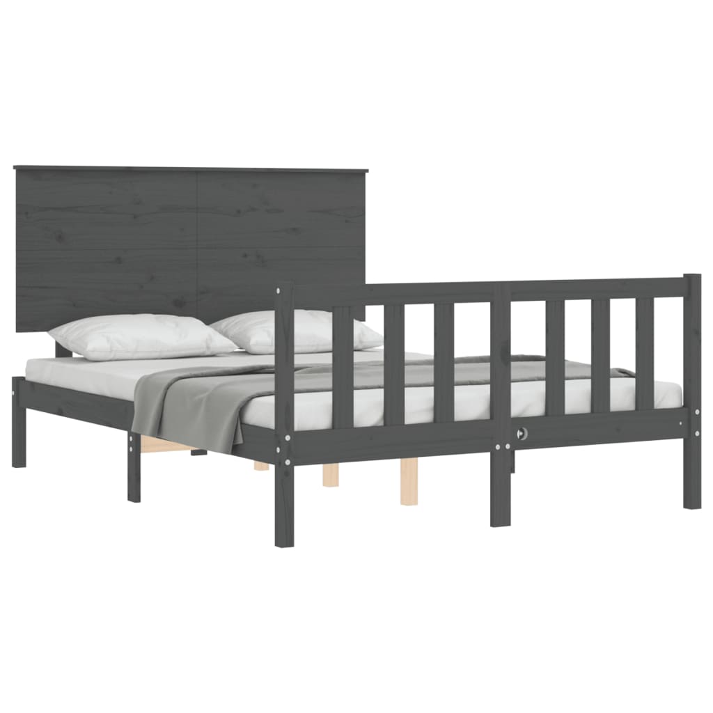 Estrutura de cama com cabeceira 140x190 cm madeira maciça cinza