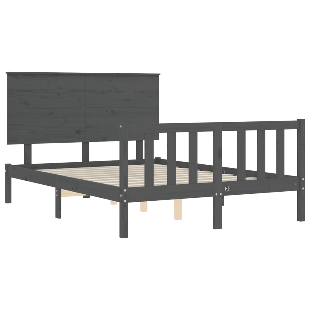 Estrutura de cama com cabeceira 140x190 cm madeira maciça cinza