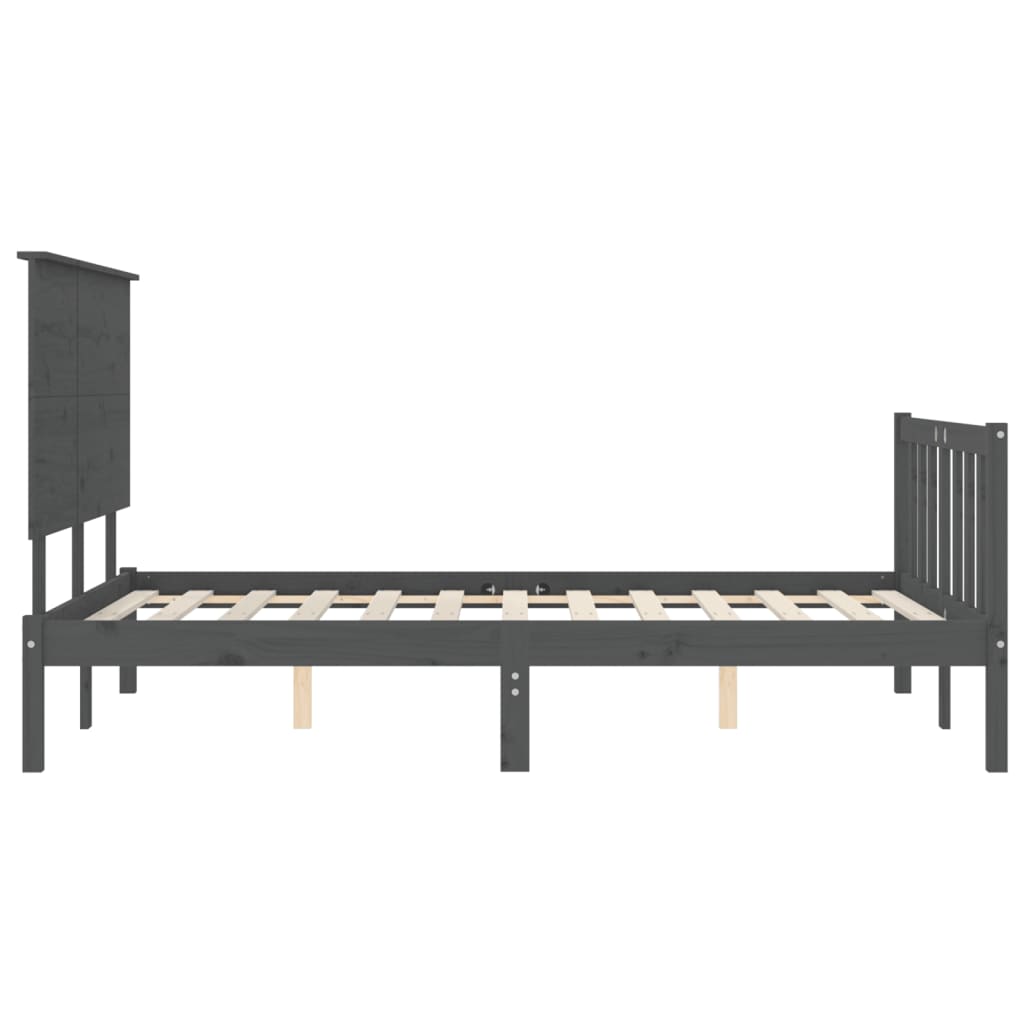 Estrutura de cama com cabeceira 140x190 cm madeira maciça cinza