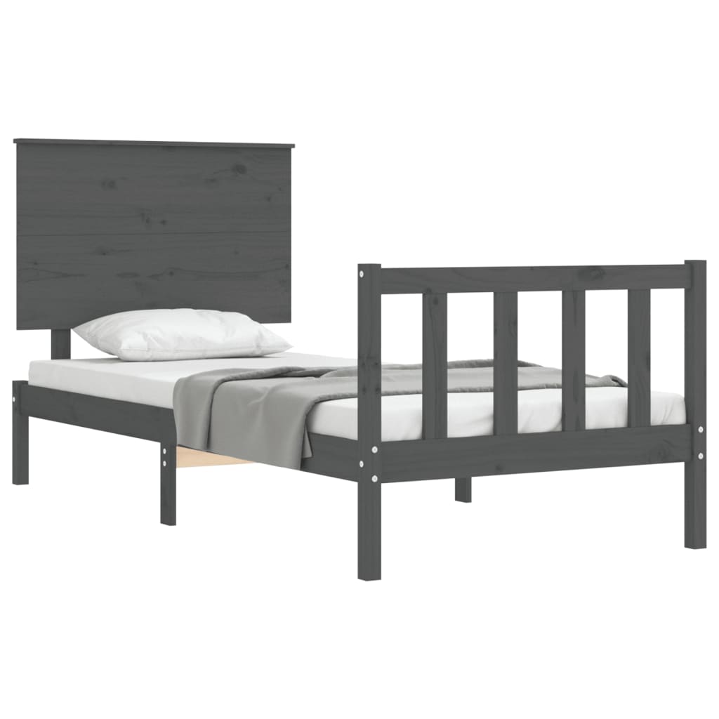 Estrutura de cama com cabeceira 90x200 cm madeira maciça cinza