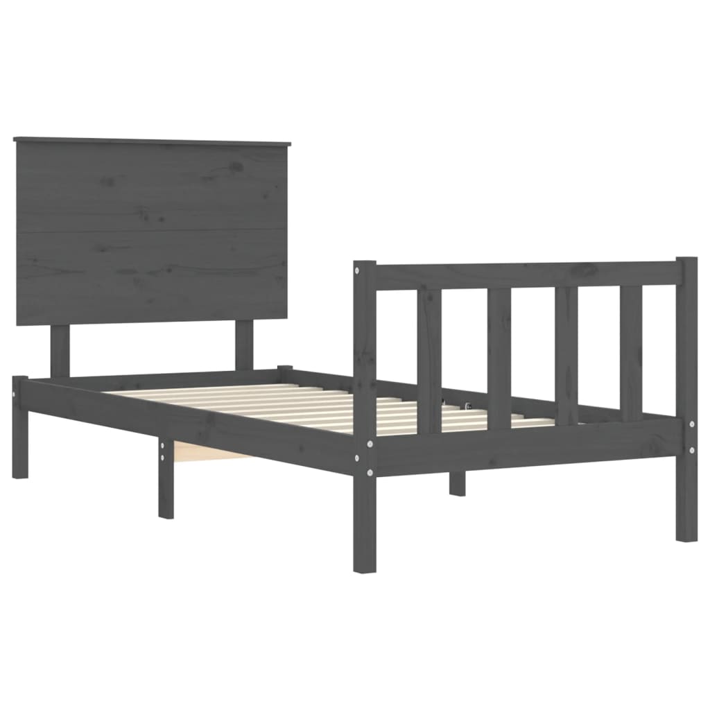 Estrutura de cama com cabeceira 90x200 cm madeira maciça cinza