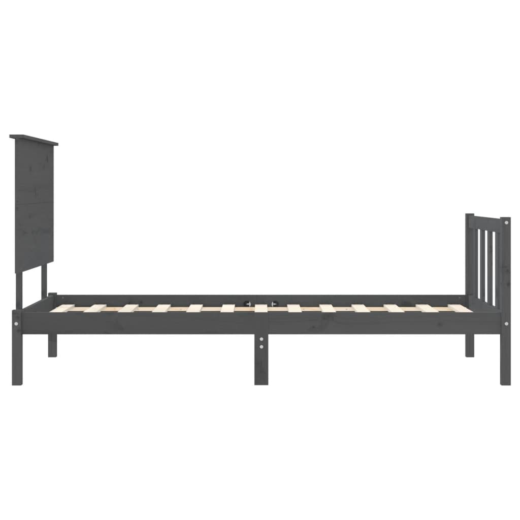 Estrutura de cama com cabeceira 90x200 cm madeira maciça cinza