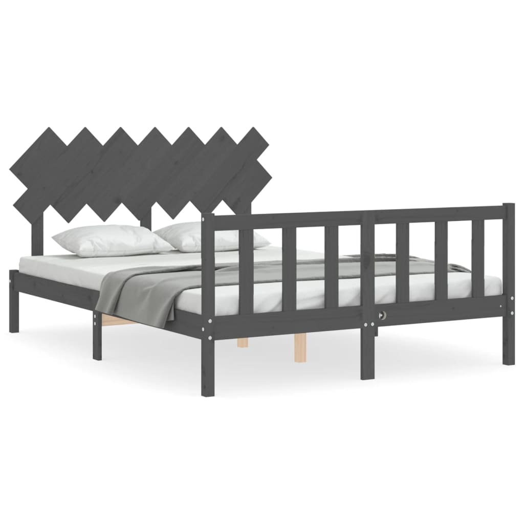 Estrutura de cama com cabeceira 140x190 cm madeira maciça cinza