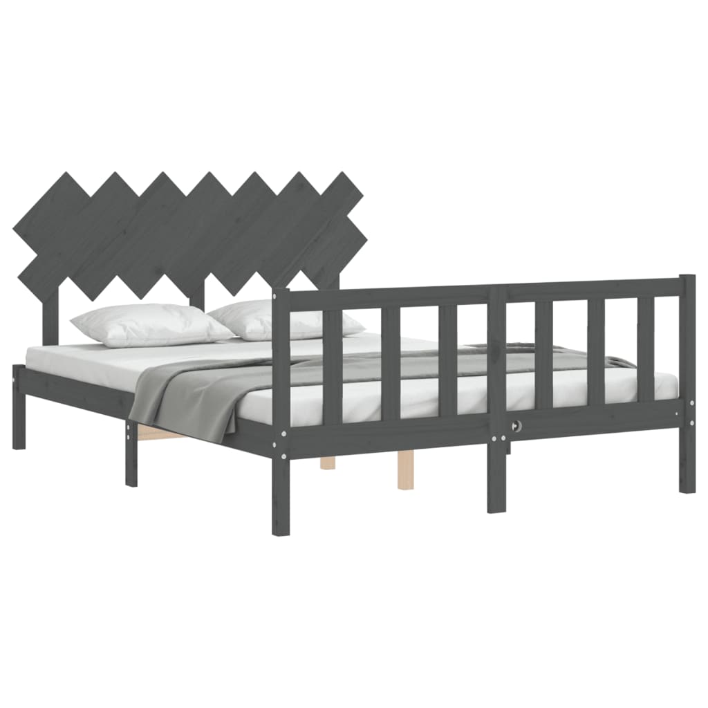 Estrutura de cama com cabeceira 140x190 cm madeira maciça cinza