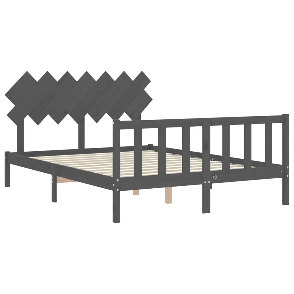 Estrutura de cama com cabeceira 140x190 cm madeira maciça cinza