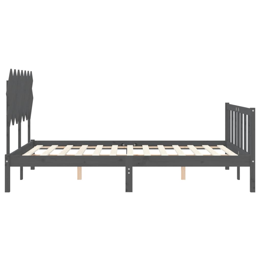 Estrutura de cama com cabeceira 140x190 cm madeira maciça cinza