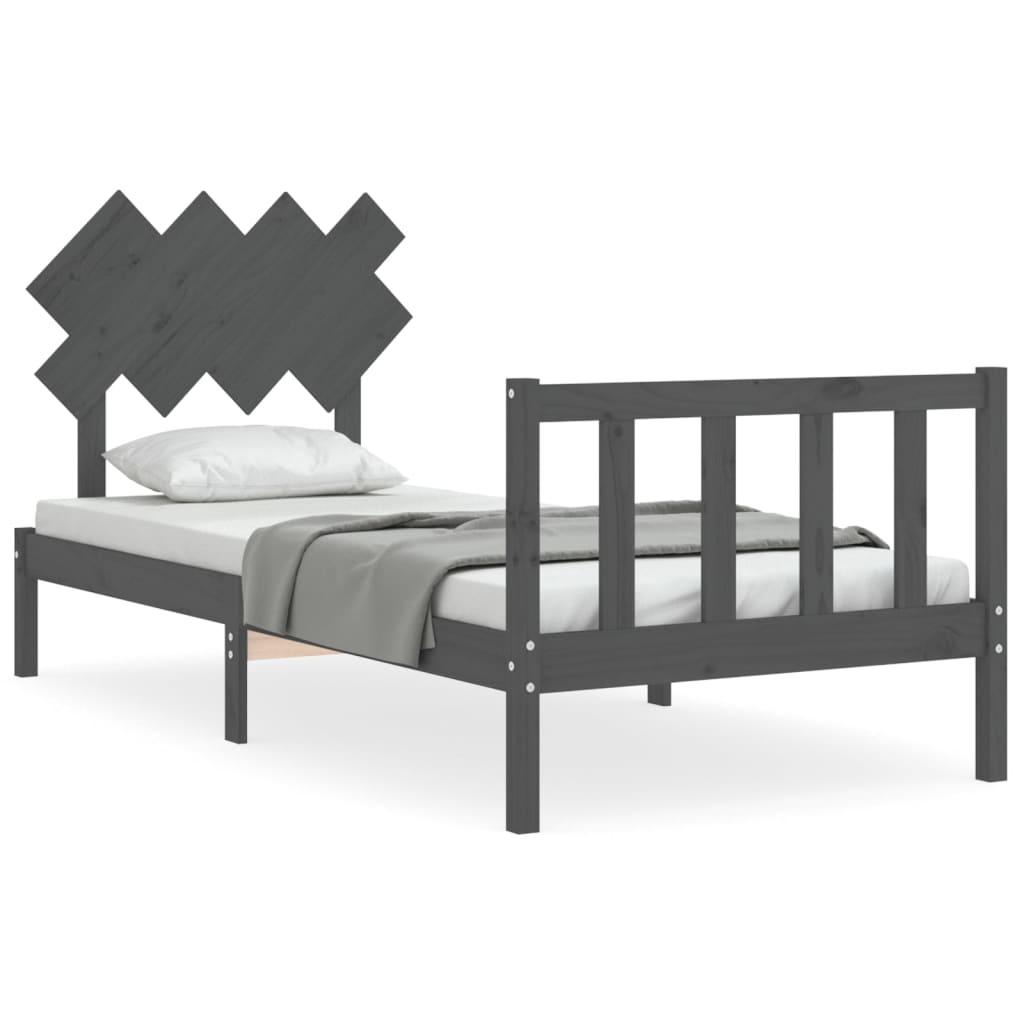 Estrutura de cama com cabeceira 90x200 cm madeira maciça cinza