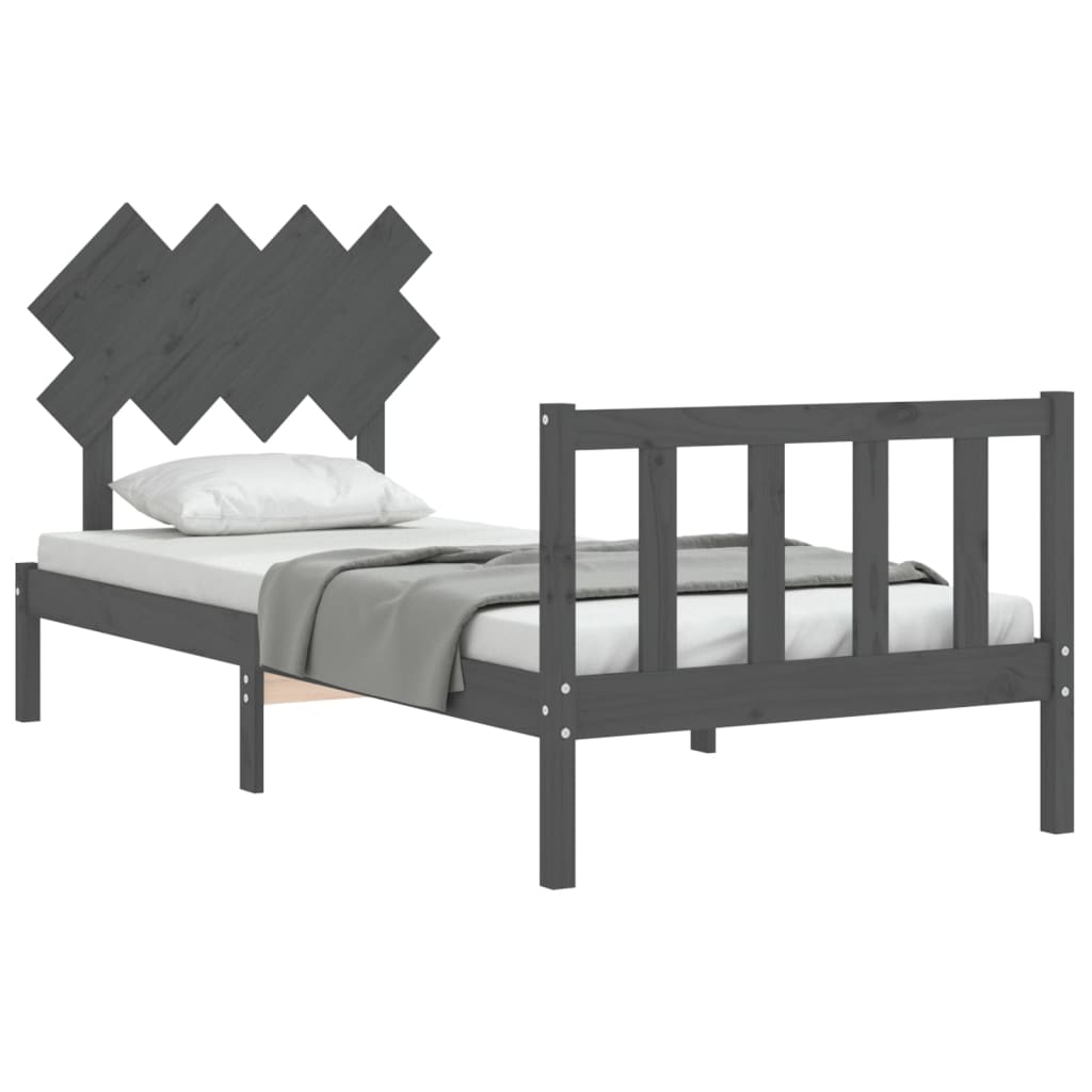 Estrutura de cama com cabeceira 90x200 cm madeira maciça cinza