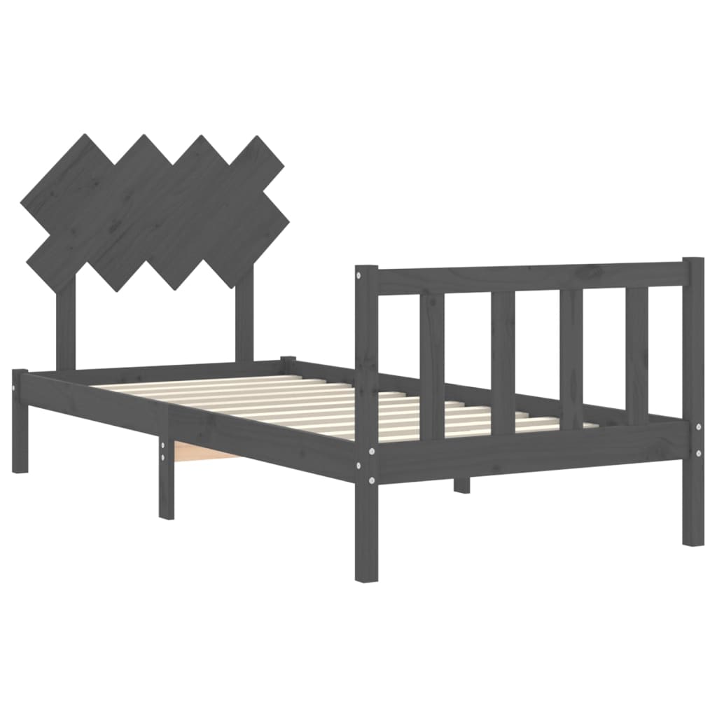 Estrutura de cama com cabeceira 90x200 cm madeira maciça cinza