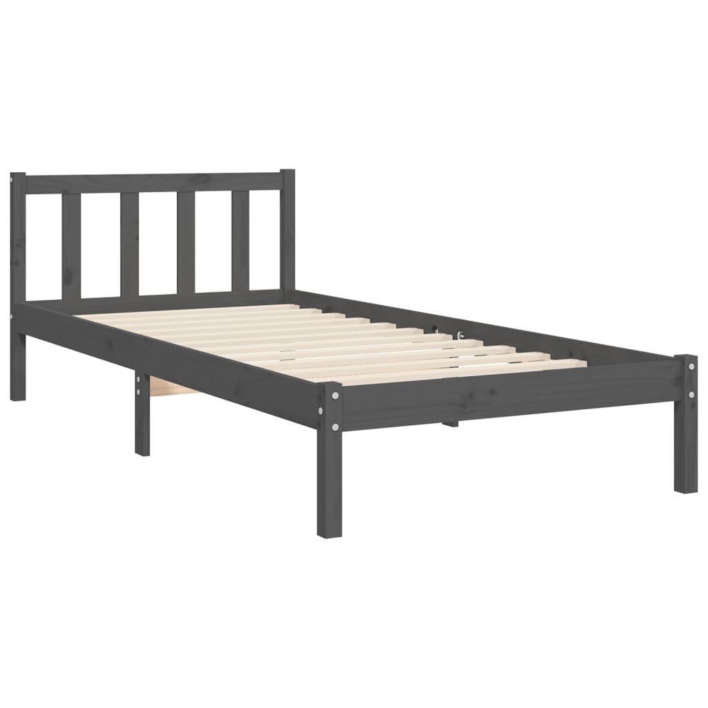 Estrutura de cama com cabeceira 90x200 cm madeira maciça cinza