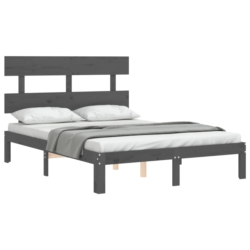 Estrutura de cama com cabeceira 140x200 cm madeira maciça cinza