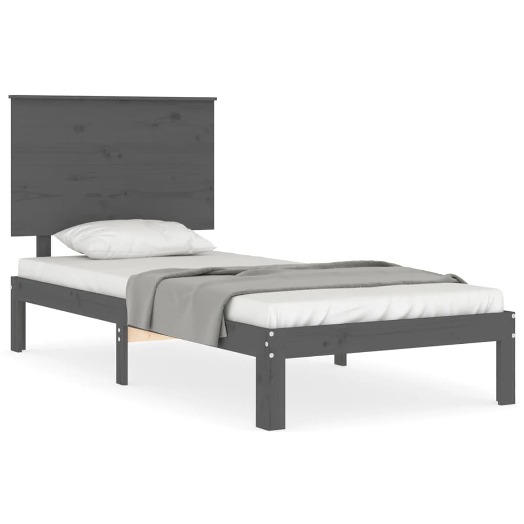 Estrutura de cama com cabeceira 90x200 cm madeira maciça cinza