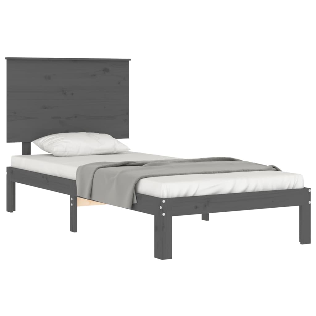 Estrutura de cama com cabeceira 90x200 cm madeira maciça cinza