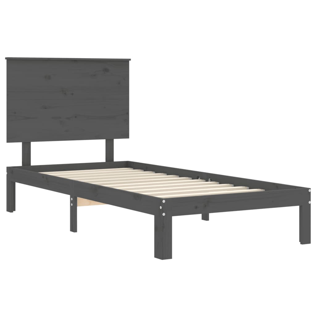 Estrutura de cama com cabeceira 90x200 cm madeira maciça cinza