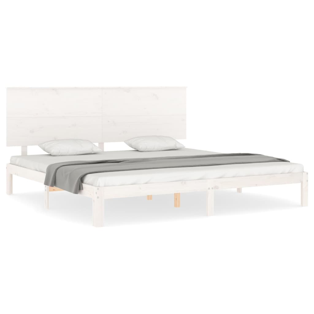 Estrutura de cama com cabeceira 200x200cm madeira maciça branco