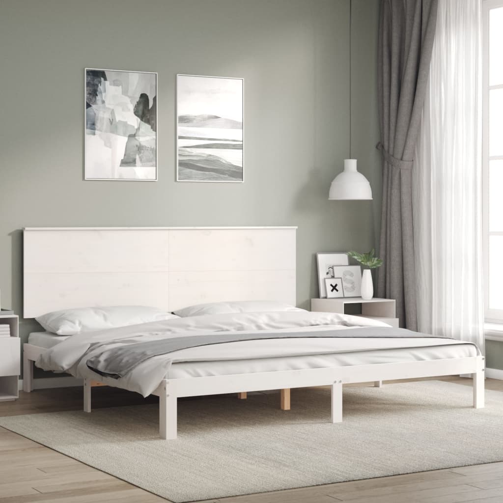 Estrutura de cama com cabeceira 200x200cm madeira maciça branco