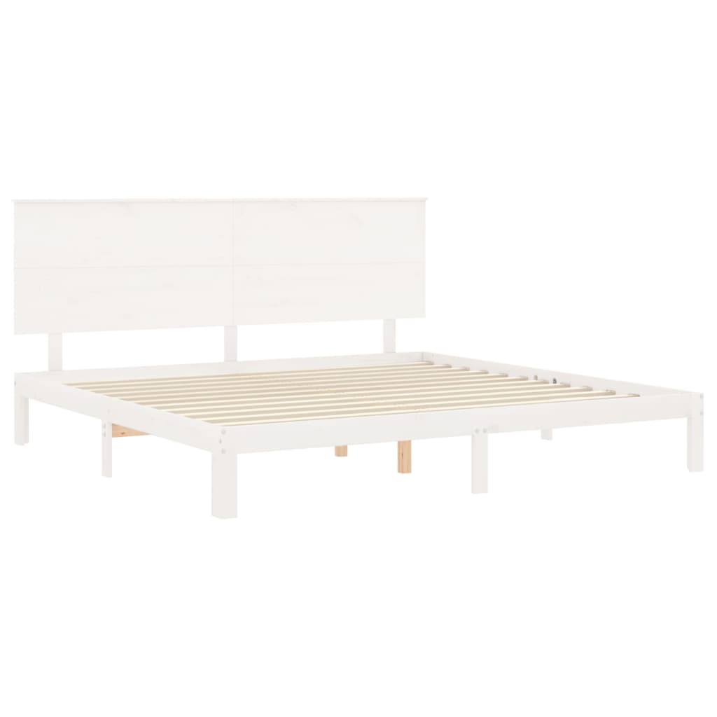 Estrutura de cama com cabeceira 200x200cm madeira maciça branco