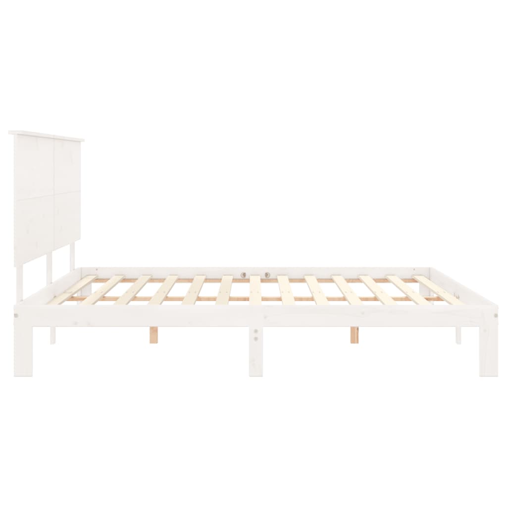 Estrutura de cama com cabeceira 200x200cm madeira maciça branco