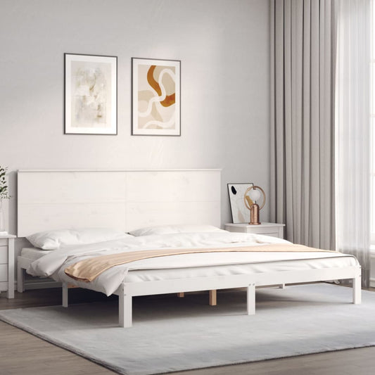 Estrutura de cama com cabeceira 200x200cm madeira maciça branco