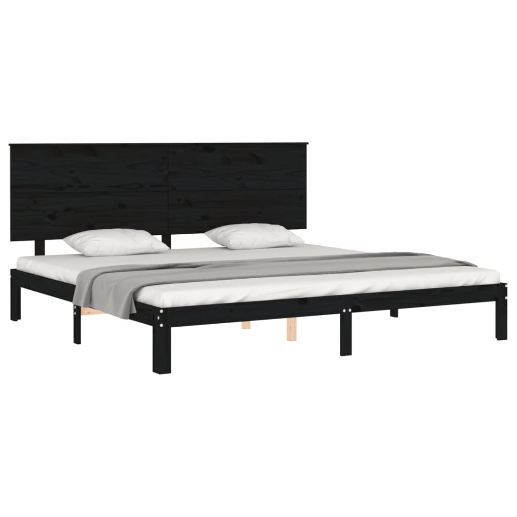 Estrutura de cama com cabeceira 200x200 cm madeira maciça preto