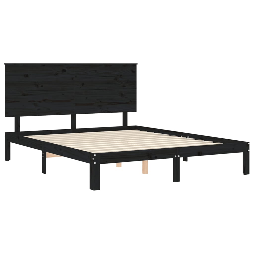 Estrutura de cama com cabeceira 200x200 cm madeira maciça preto