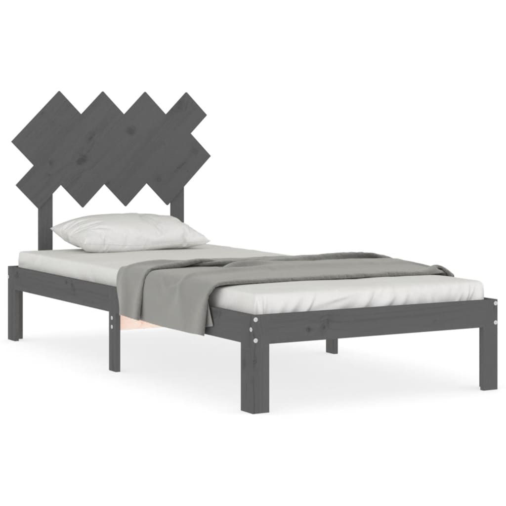 Estrutura de cama com cabeceira 90x200 cm madeira maciça cinza