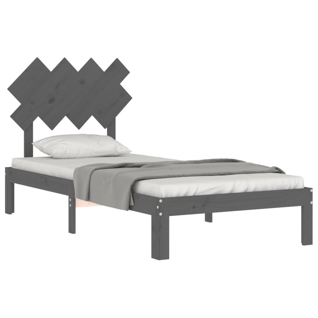 Estrutura de cama com cabeceira 90x200 cm madeira maciça cinza