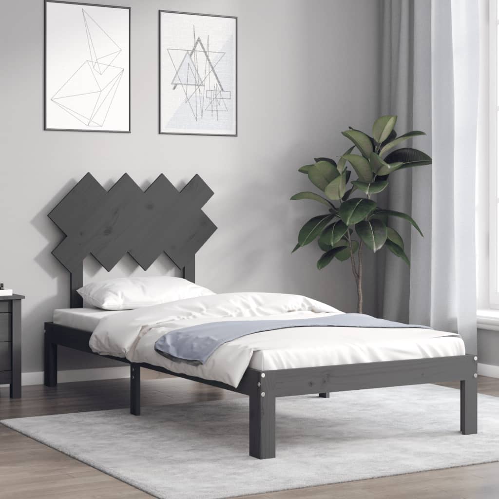 Estrutura de cama com cabeceira 90x200 cm madeira maciça cinza