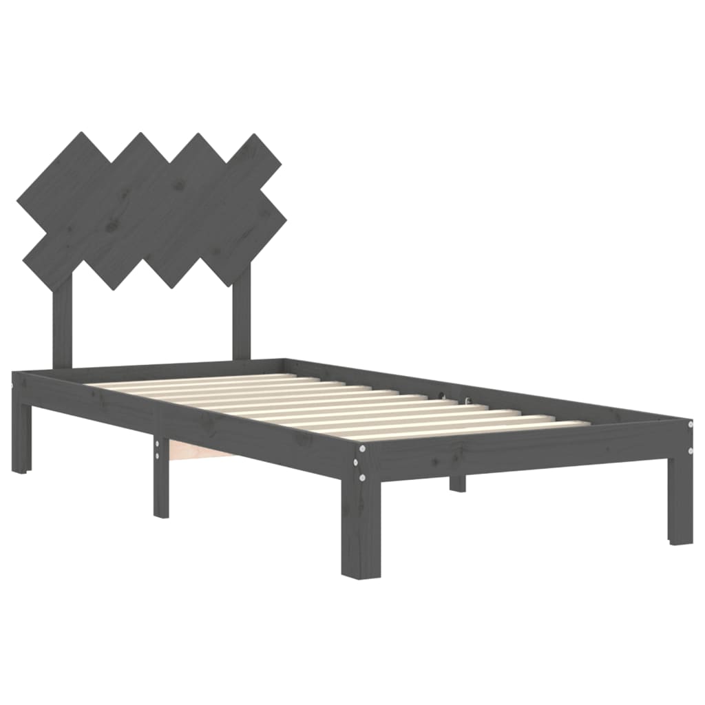 Estrutura de cama com cabeceira 90x200 cm madeira maciça cinza