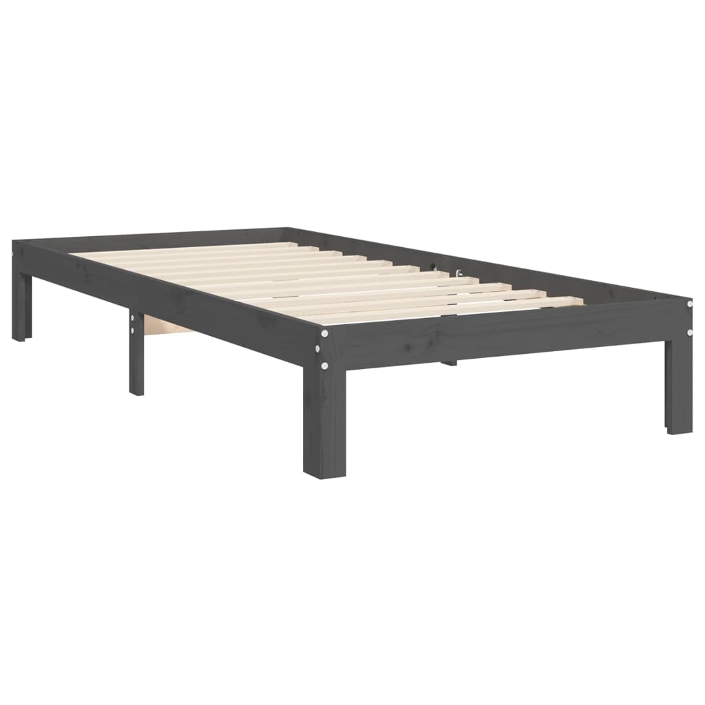 Estrutura de cama com cabeceira 90x200 cm madeira maciça cinza