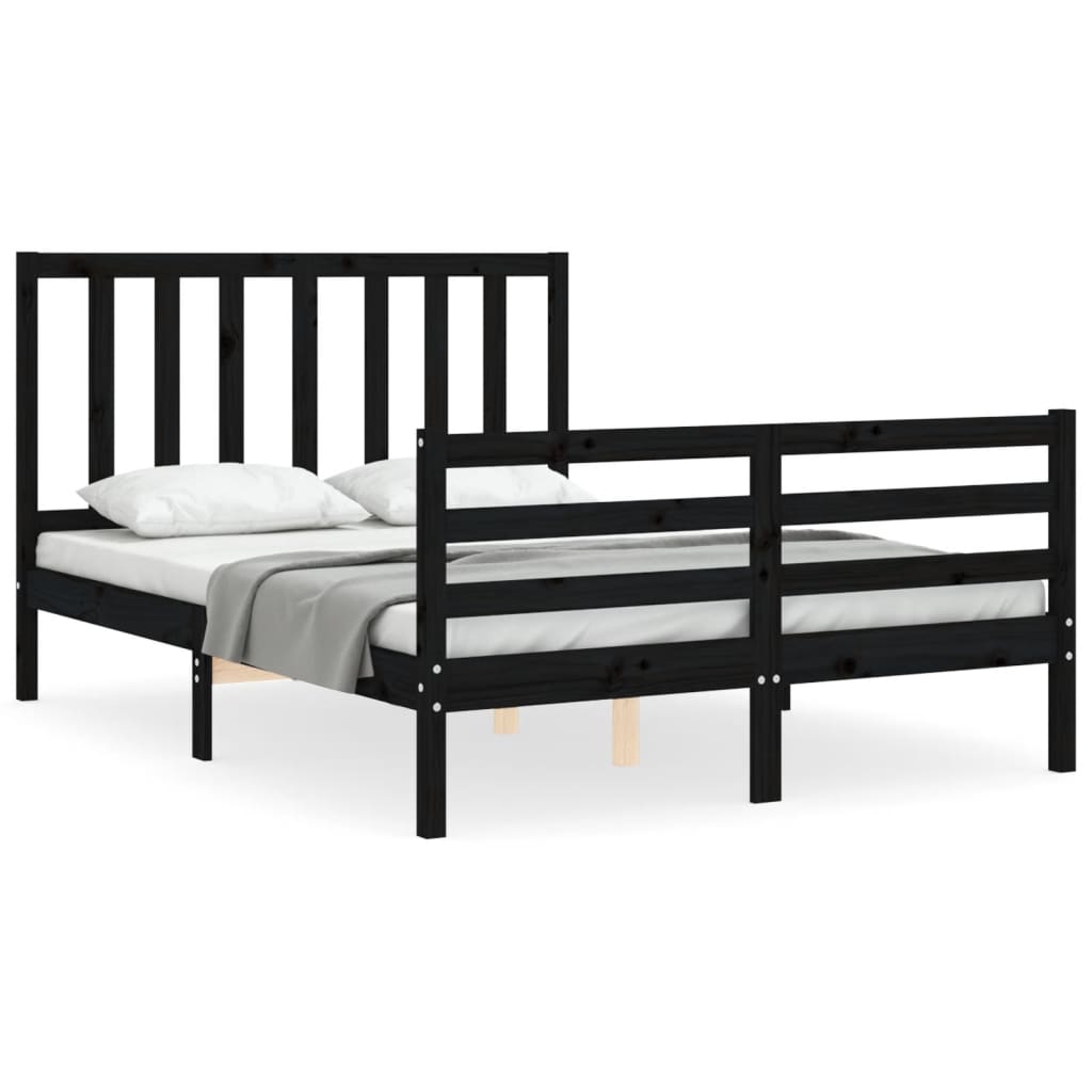 Estrutura de cama com cabeceira 140x200 cm madeira maciça preto