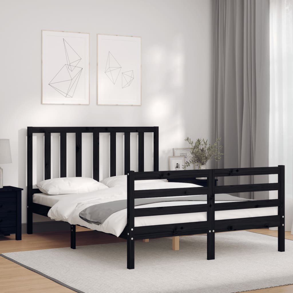 Estrutura de cama com cabeceira 140x200 cm madeira maciça preto