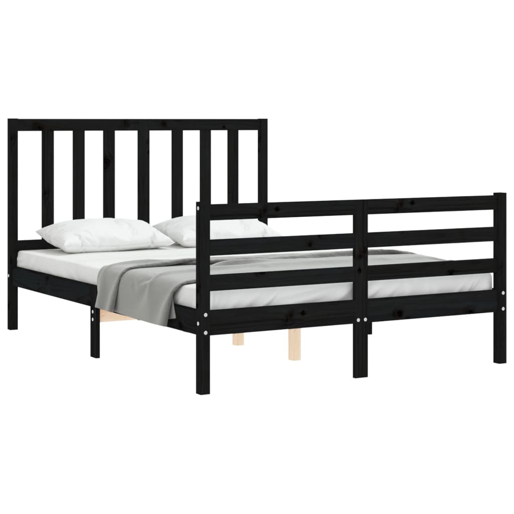 Estrutura de cama com cabeceira 140x200 cm madeira maciça preto