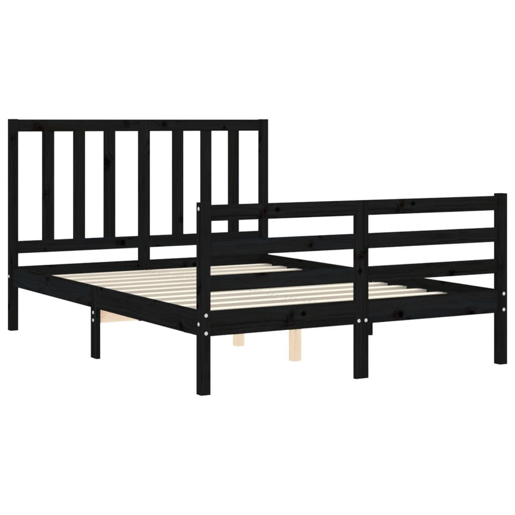 Estrutura de cama com cabeceira 140x200 cm madeira maciça preto