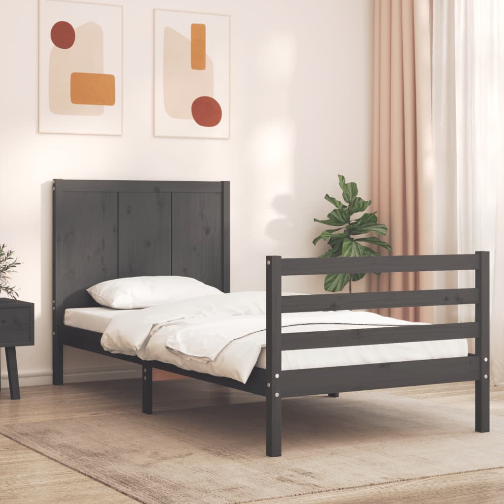 Estrutura de cama com cabeceira 90x200 cm madeira maciça cinza