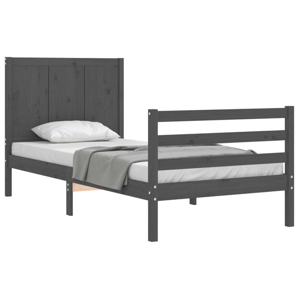 Estrutura de cama com cabeceira 90x200 cm madeira maciça cinza