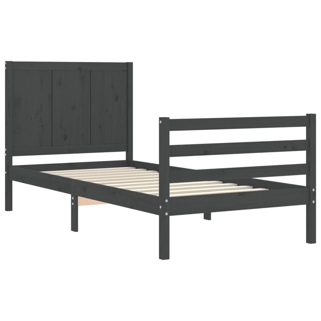 Estrutura de cama com cabeceira 90x200 cm madeira maciça cinza