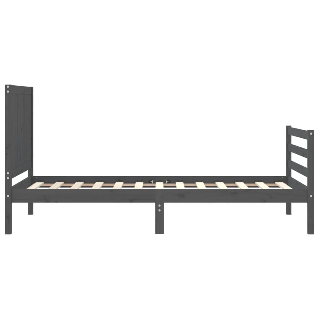 Estrutura de cama com cabeceira 90x200 cm madeira maciça cinza