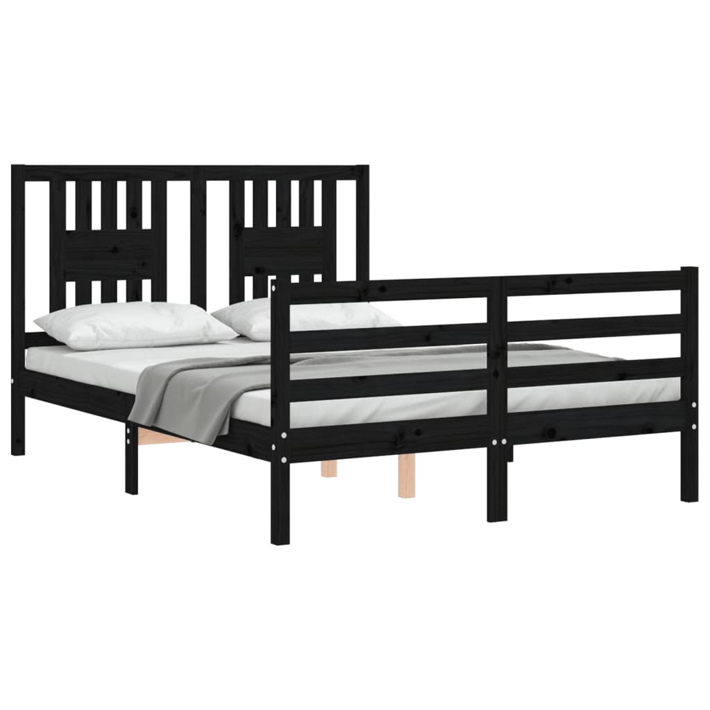 Estrutura de cama com cabeceira 140x200 cm madeira maciça preto