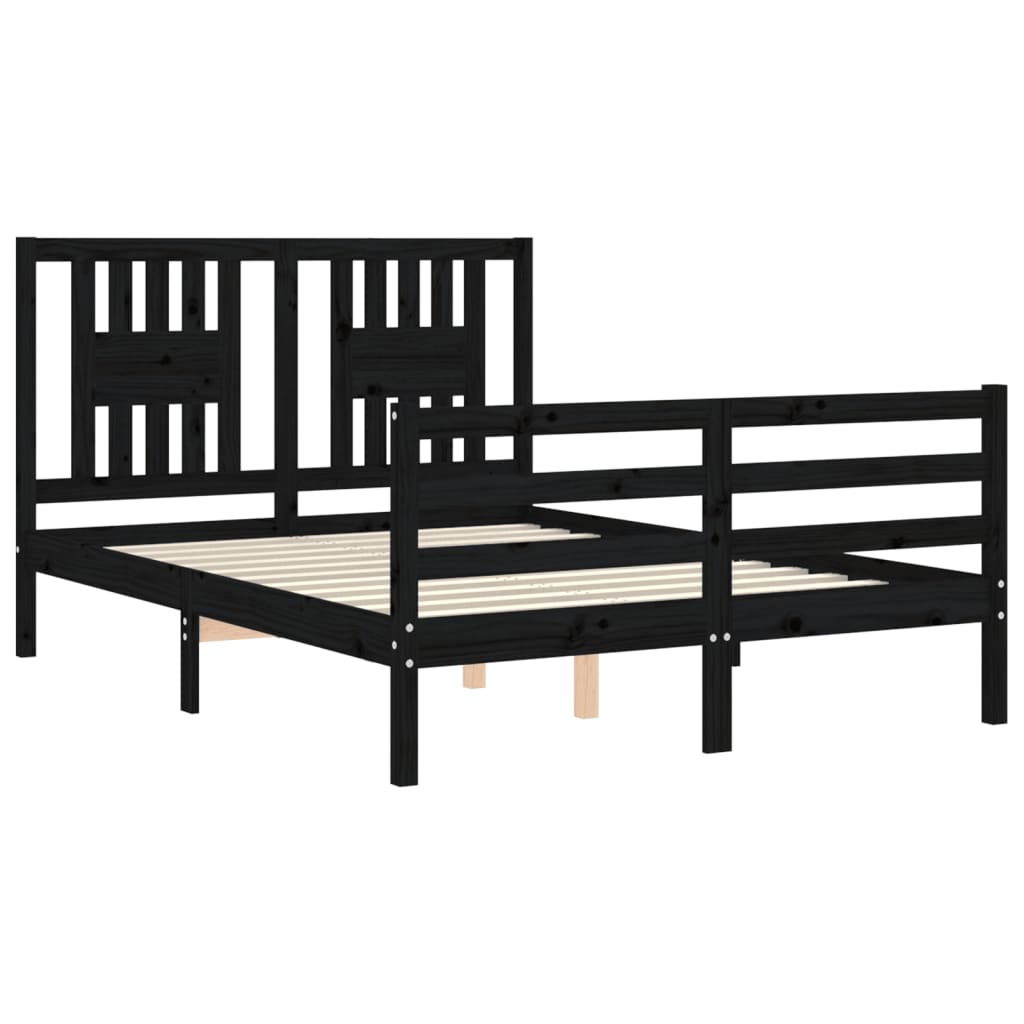 Estrutura de cama com cabeceira 140x200 cm madeira maciça preto