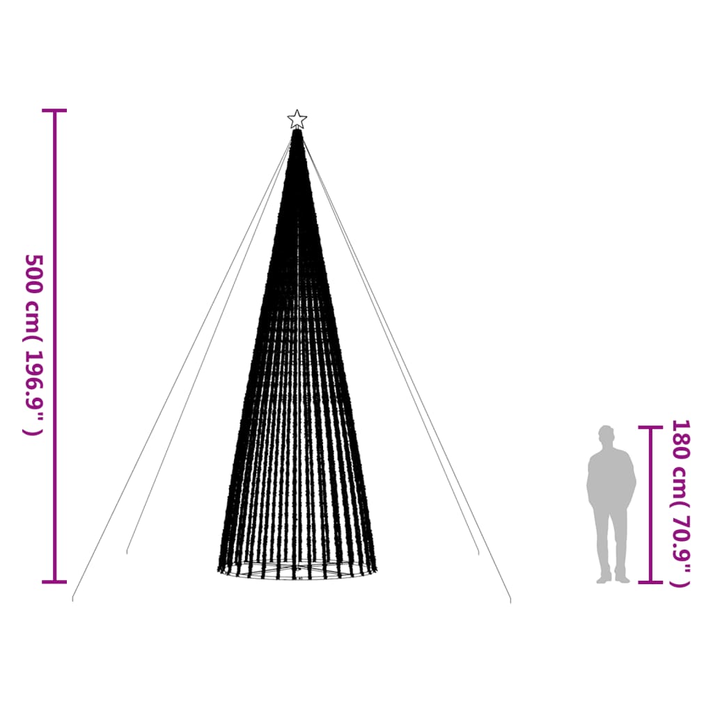 Árvore de Natal luminosa em cone 1544 LEDs 500 cm branco frio