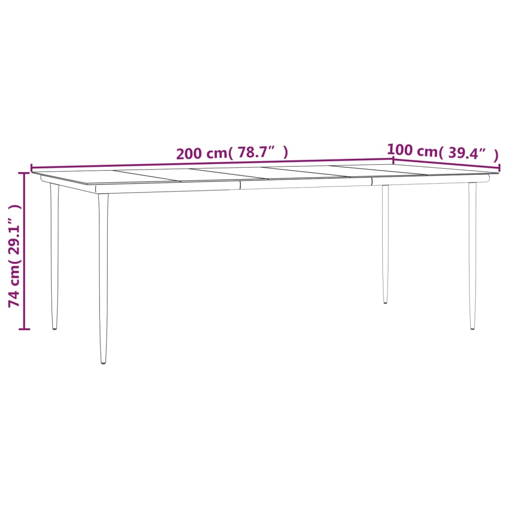 7 pcs conjunto de jantar para jardim vime PE e aço preto