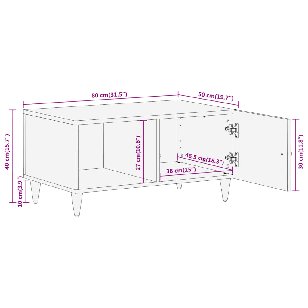 Mesa de centro 80x50x40 cm madeira de mangueira maciça