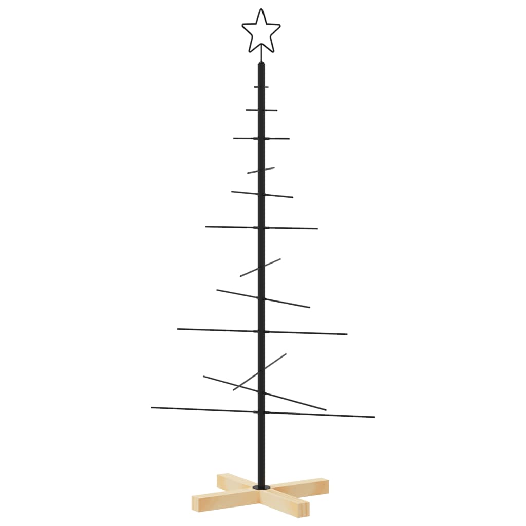 Árvore de Natal de metal com base em madeira 120 cm preto