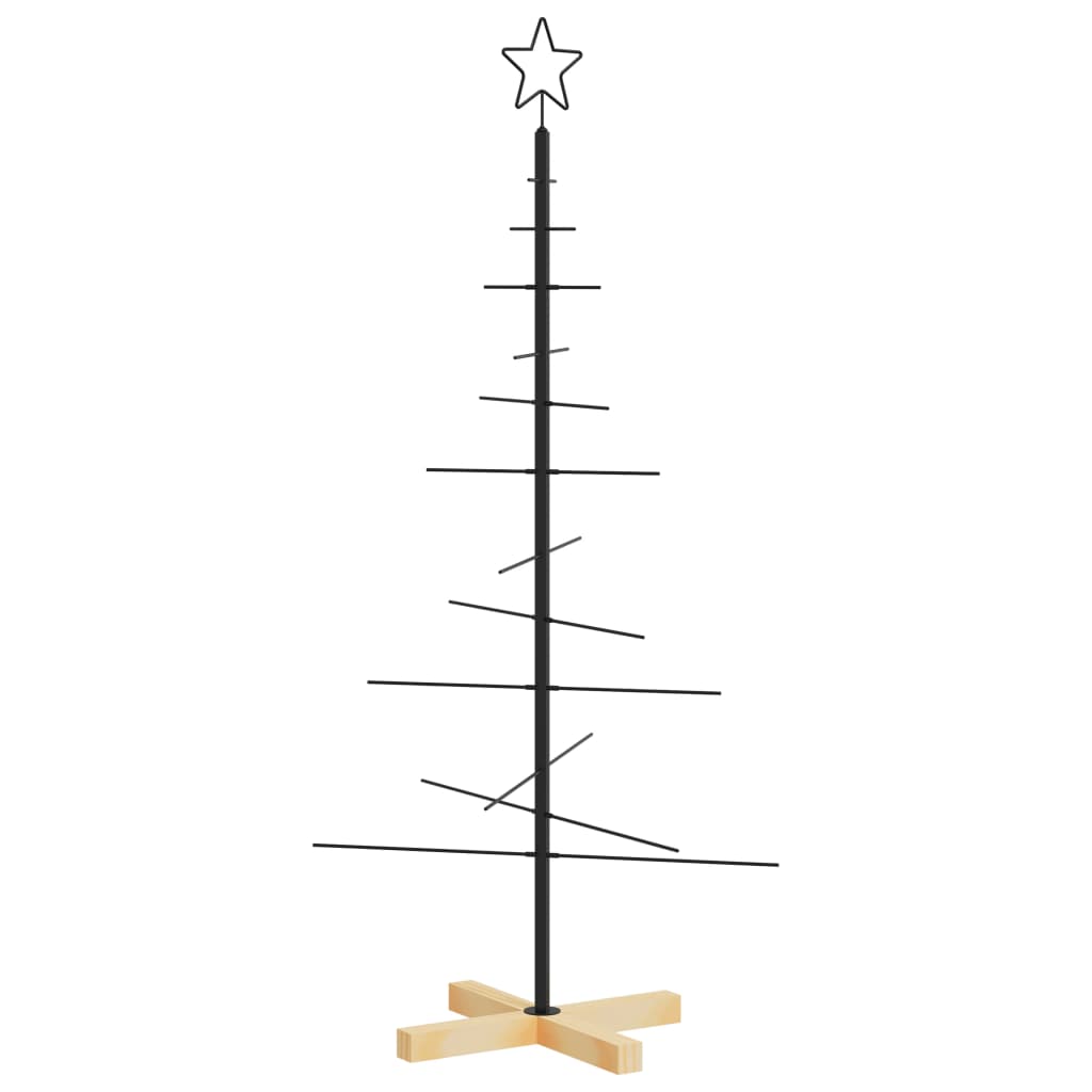 Árvore de Natal de metal com base em madeira 120 cm preto